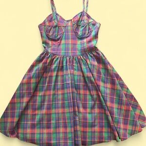 Vintage Colorful Plaid Dress with pockets